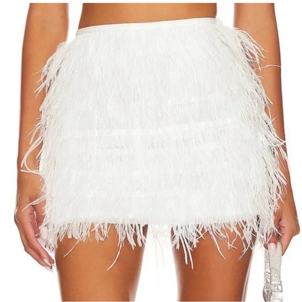 Lucy Paris White Ostrich Feathers Mini Skirt